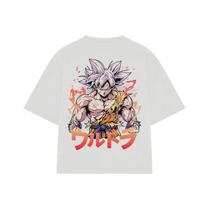 Playera streetwear premium de anime y gaming ExtraLife MX, corte boxy oversized drop shoulder heavyweight en color Deep Black y Off-White, moda urbana mexicana de culto.