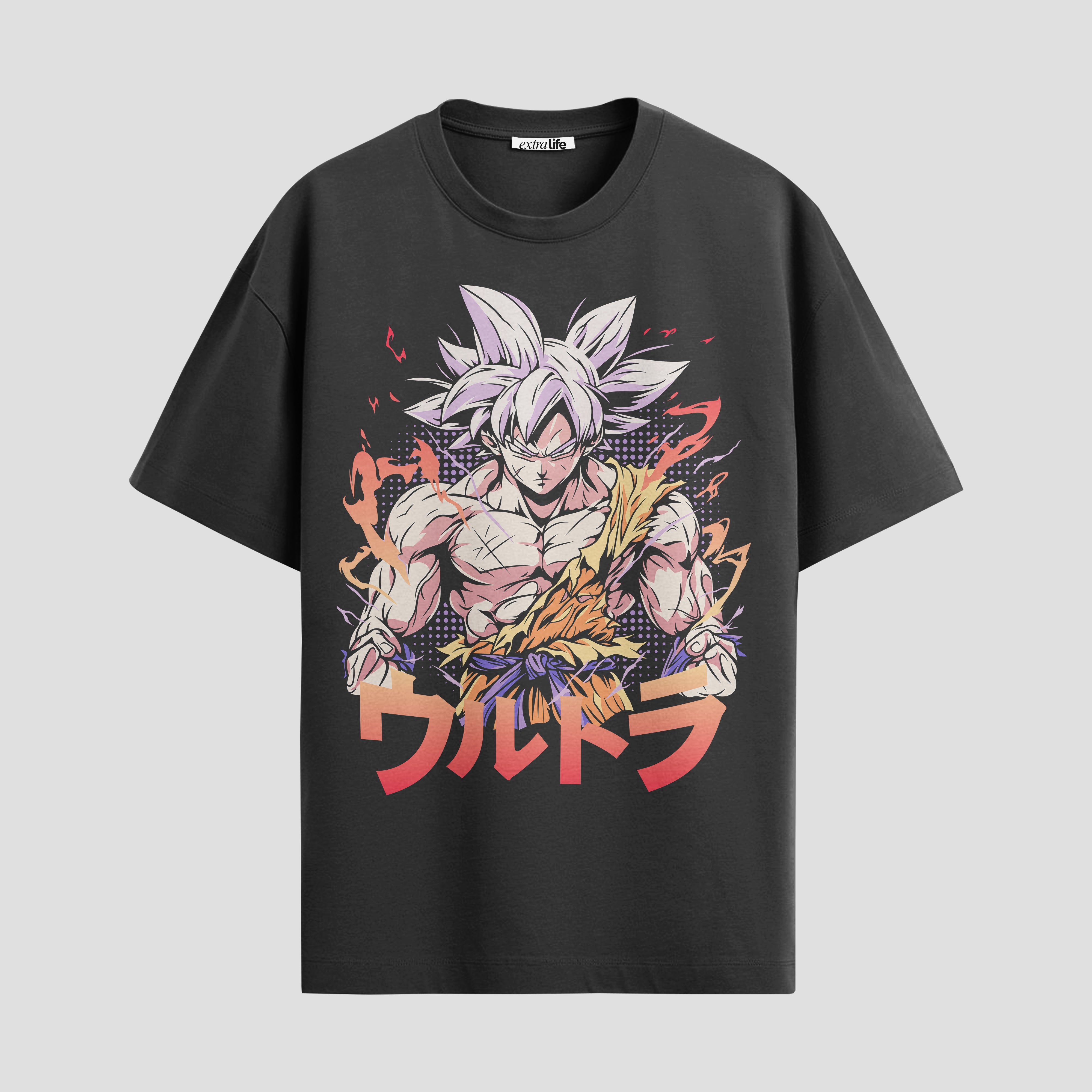 Playera urbana de anime y gaming ExtraLife MX, corte Standard Fit unisex ligero y transpirable en color Deep Black y Pure White, ropa de uso diario para gym y casual.