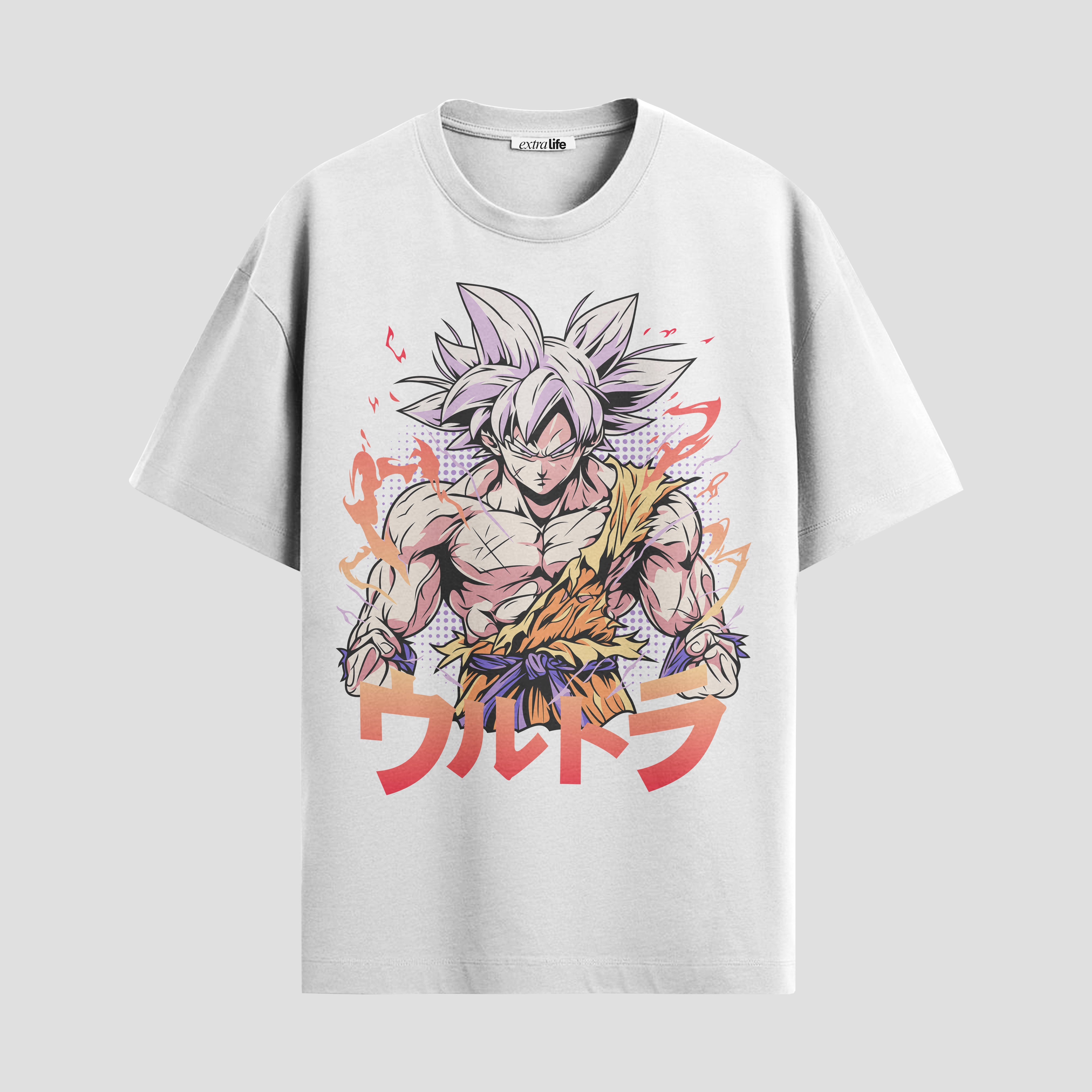 Playera urbana de anime y gaming ExtraLife MX, corte Standard Fit unisex ligero y transpirable en color Deep Black y Pure White, ropa de uso diario para gym y casual.