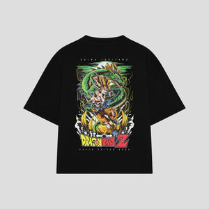 Playera streetwear premium de anime y gaming ExtraLife MX, corte boxy oversized drop shoulder heavyweight en color Deep Black y Off-White, moda urbana mexicana de culto.