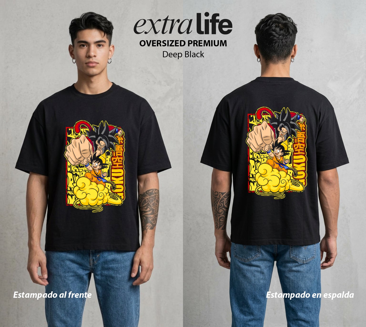El Poder de las Esferas | Guerrero de las Estrellas #00768 - Playera Oversized Premium | Deep Black - Foto en modelo