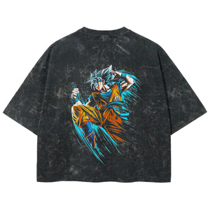 Playera streetwear premium de anime y gaming ExtraLife MX, corte boxy deluxe mineral wash heavyweight en color Acid Wash, moda urbana mexicana de culto.