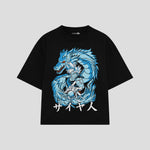 Playera streetwear premium de anime y gaming ExtraLife MX, corte boxy oversized drop shoulder heavyweight en color Deep Black y Off-White, moda urbana mexicana de culto.