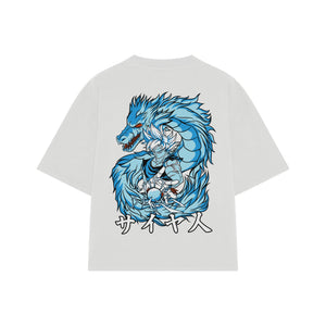 Playera streetwear premium de anime y gaming ExtraLife MX, corte oversized drop shoulder ligero y fresco en color Deep Black y Off-White, moda urbana mexicana de culto.