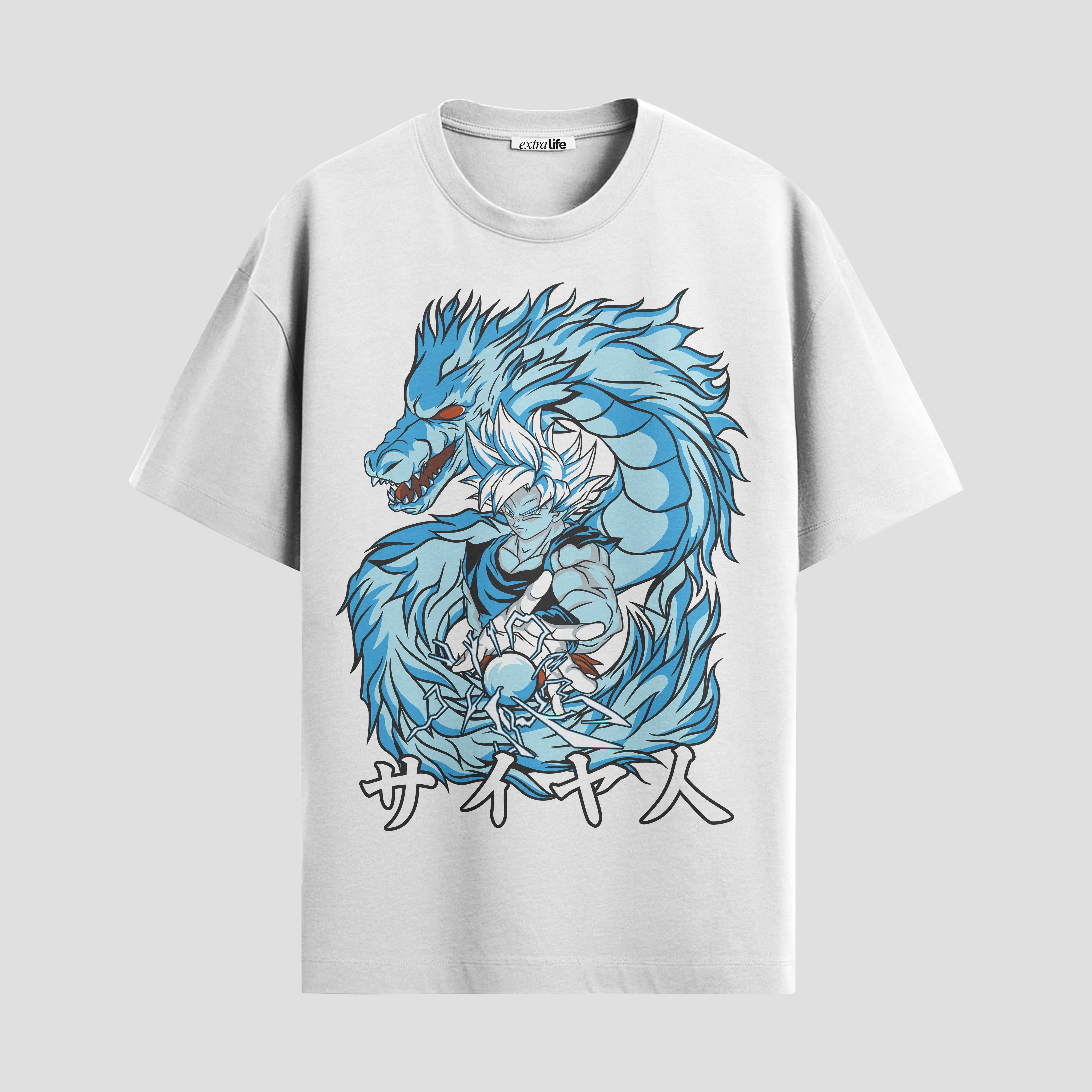 Playera urbana de anime y gaming ExtraLife MX, corte Standard Fit unisex ligero y transpirable en color Deep Black y Pure White, ropa de uso diario para gym y casual.