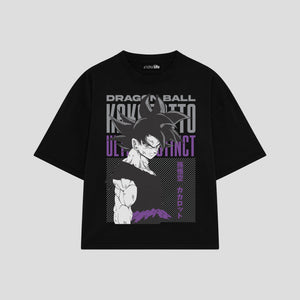 Playera streetwear premium de anime y gaming ExtraLife MX, corte boxy oversized drop shoulder heavyweight en color Deep Black y Off-White, moda urbana mexicana de culto.