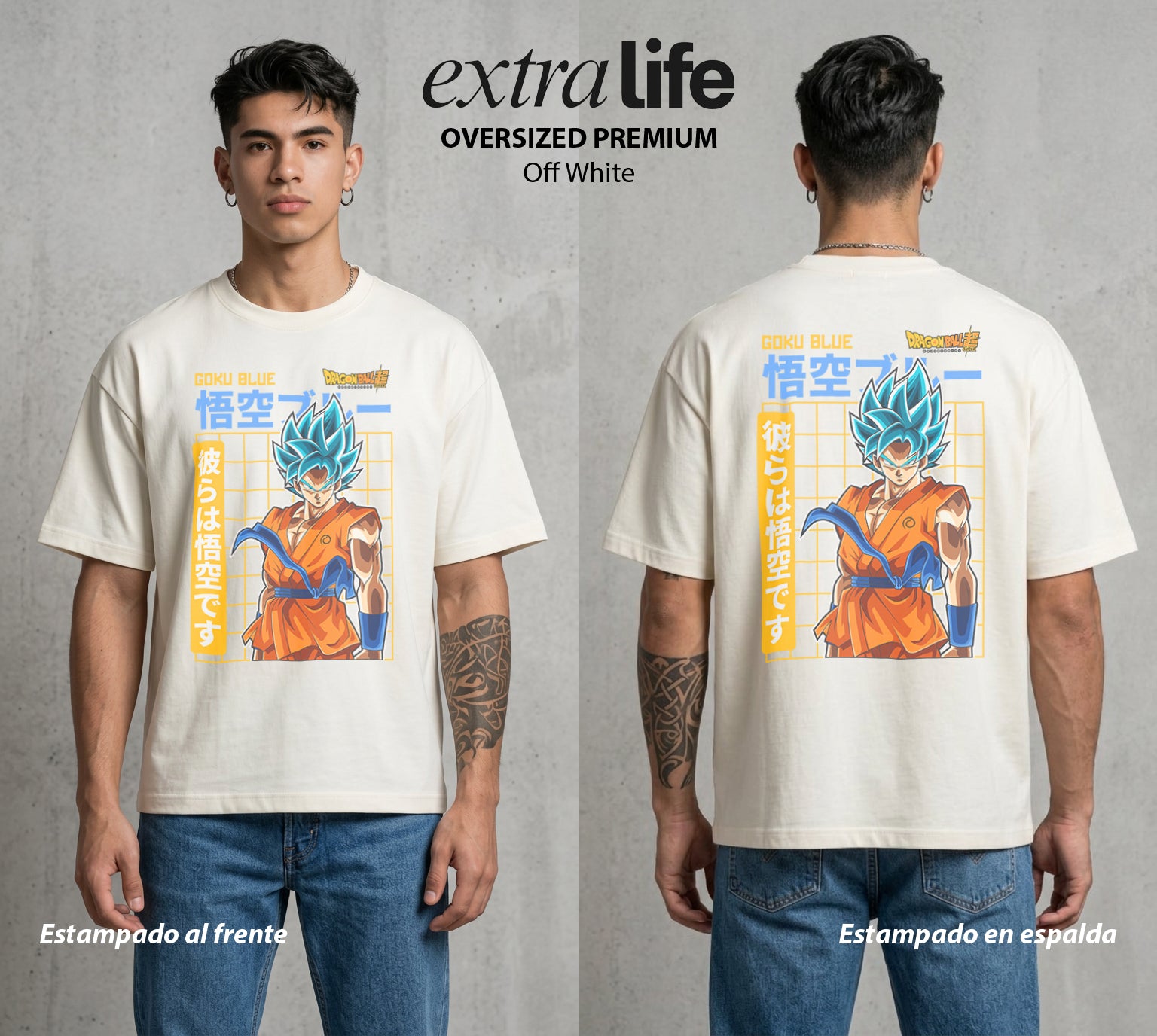 El Poder de las Esferas | Guerrero de las Estrellas #00778 - Playera Oversized Premium | Off White - Foto en modelo