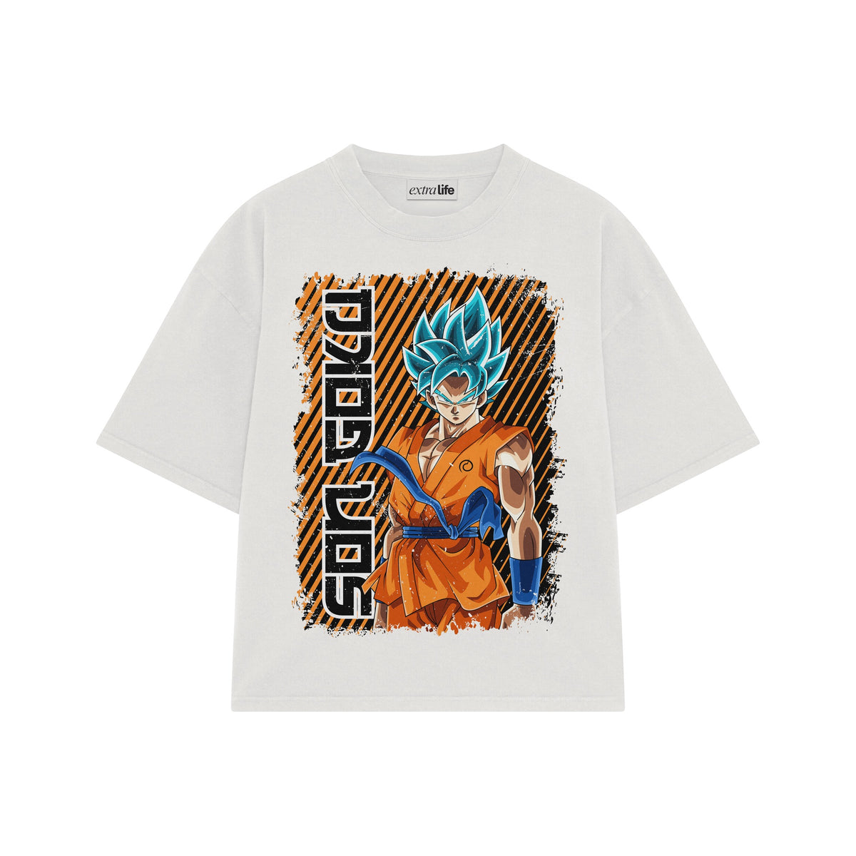 Playera streetwear premium de anime y gaming ExtraLife MX, corte oversized drop shoulder ligero y fresco en color Deep Black y Off-White, moda urbana mexicana de culto.