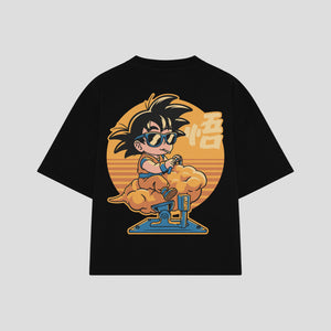 Playera streetwear premium de anime y gaming ExtraLife MX, corte boxy oversized drop shoulder heavyweight en color Deep Black y Off-White, moda urbana mexicana de culto.