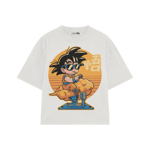 Playera streetwear premium de anime y gaming ExtraLife MX, corte boxy oversized drop shoulder heavyweight en color Deep Black y Off-White, moda urbana mexicana de culto.