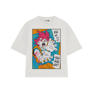 Playera streetwear premium de anime y gaming ExtraLife MX, corte boxy oversized drop shoulder heavyweight en color Deep Black y Off-White, moda urbana mexicana de culto.