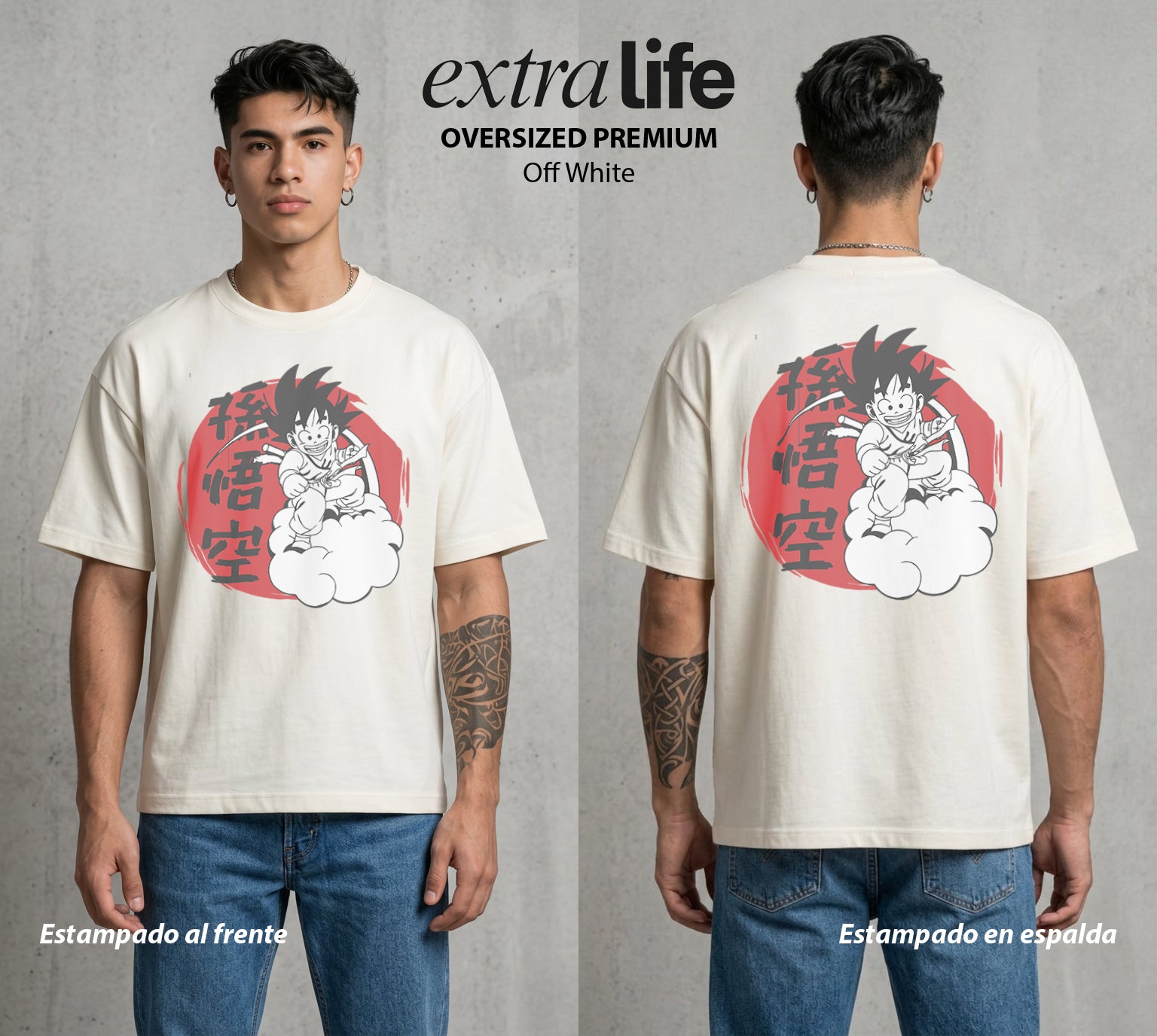 El Poder de las Esferas | Guerrero de las Estrellas #00784 - Playera Oversized Premium | Off White - Foto en modelo