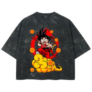 Playera streetwear premium de anime y gaming ExtraLife MX, corte boxy deluxe mineral wash heavyweight en color Acid Wash, moda urbana mexicana de culto.