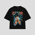 Playera streetwear premium de anime y gaming ExtraLife MX, corte oversized drop shoulder ligero y fresco en color Deep Black y Off-White, moda urbana mexicana de culto.