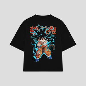 Playera streetwear premium de anime y gaming ExtraLife MX, corte boxy oversized drop shoulder heavyweight en color Deep Black y Off-White, moda urbana mexicana de culto.