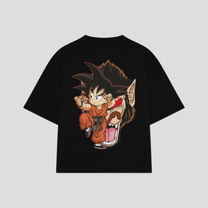 Playera streetwear premium de anime y gaming ExtraLife MX, corte boxy oversized drop shoulder heavyweight en color Deep Black y Off-White, moda urbana mexicana de culto.