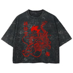 Playera streetwear premium de anime y gaming ExtraLife MX, corte boxy deluxe mineral wash heavyweight en color Acid Wash, moda urbana mexicana de culto.