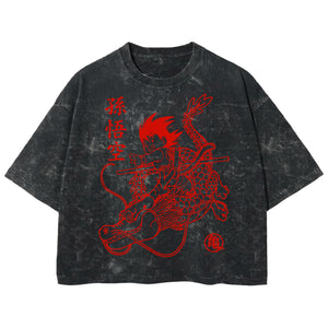 Playera streetwear premium de anime y gaming ExtraLife MX, corte boxy deluxe mineral wash heavyweight en color Acid Wash, moda urbana mexicana de culto.