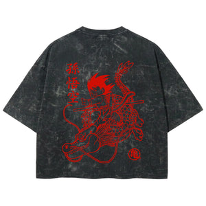 Playera streetwear premium de anime y gaming ExtraLife MX, corte boxy deluxe mineral wash heavyweight en color Acid Wash, moda urbana mexicana de culto.