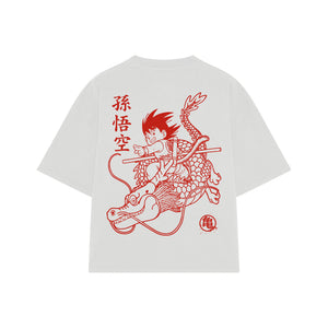 Playera streetwear premium de anime y gaming ExtraLife MX, corte boxy oversized drop shoulder heavyweight en color Deep Black y Off-White, moda urbana mexicana de culto.
