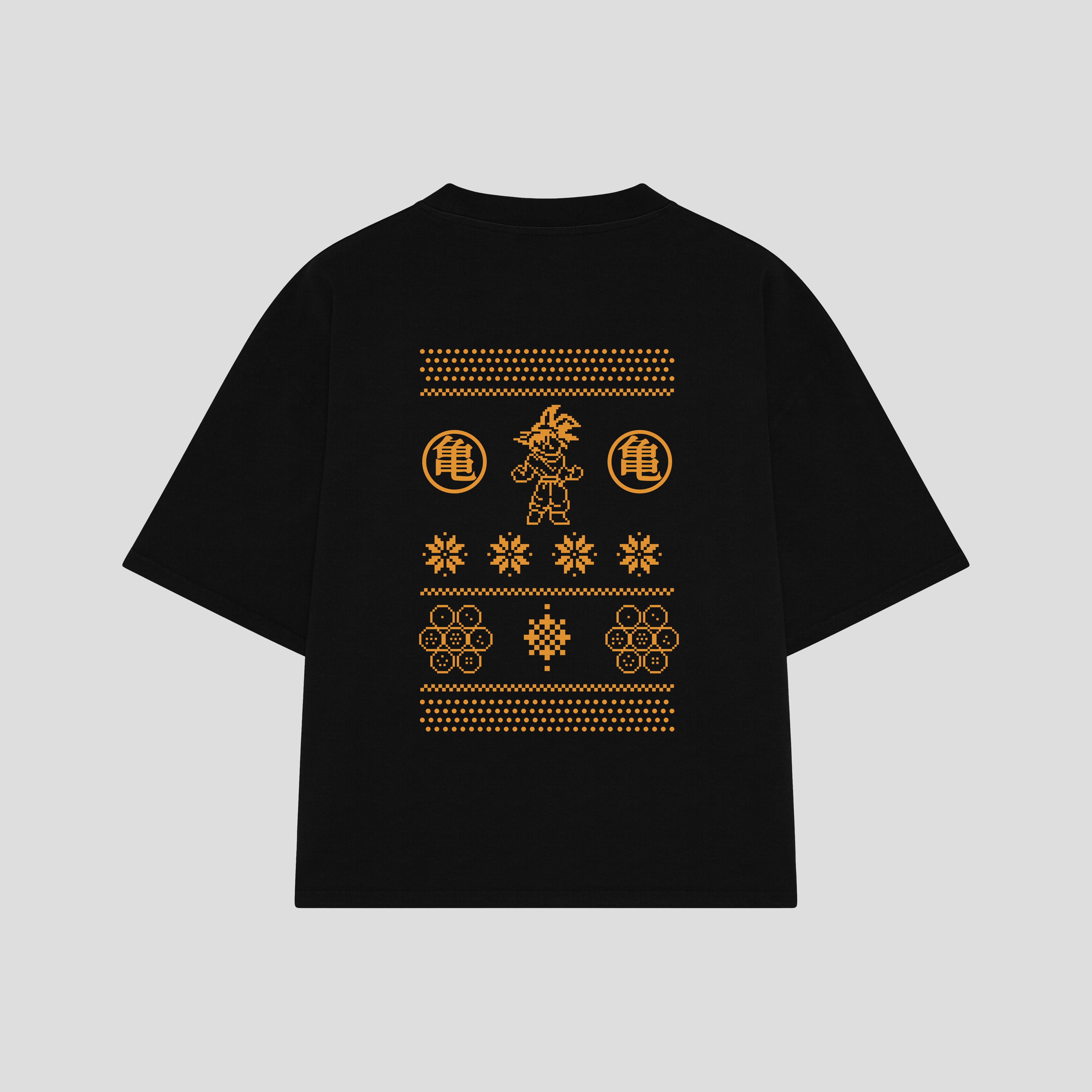 Playera streetwear premium de anime y gaming ExtraLife MX, corte boxy oversized drop shoulder heavyweight en color Deep Black y Off-White, moda urbana mexicana de culto.
