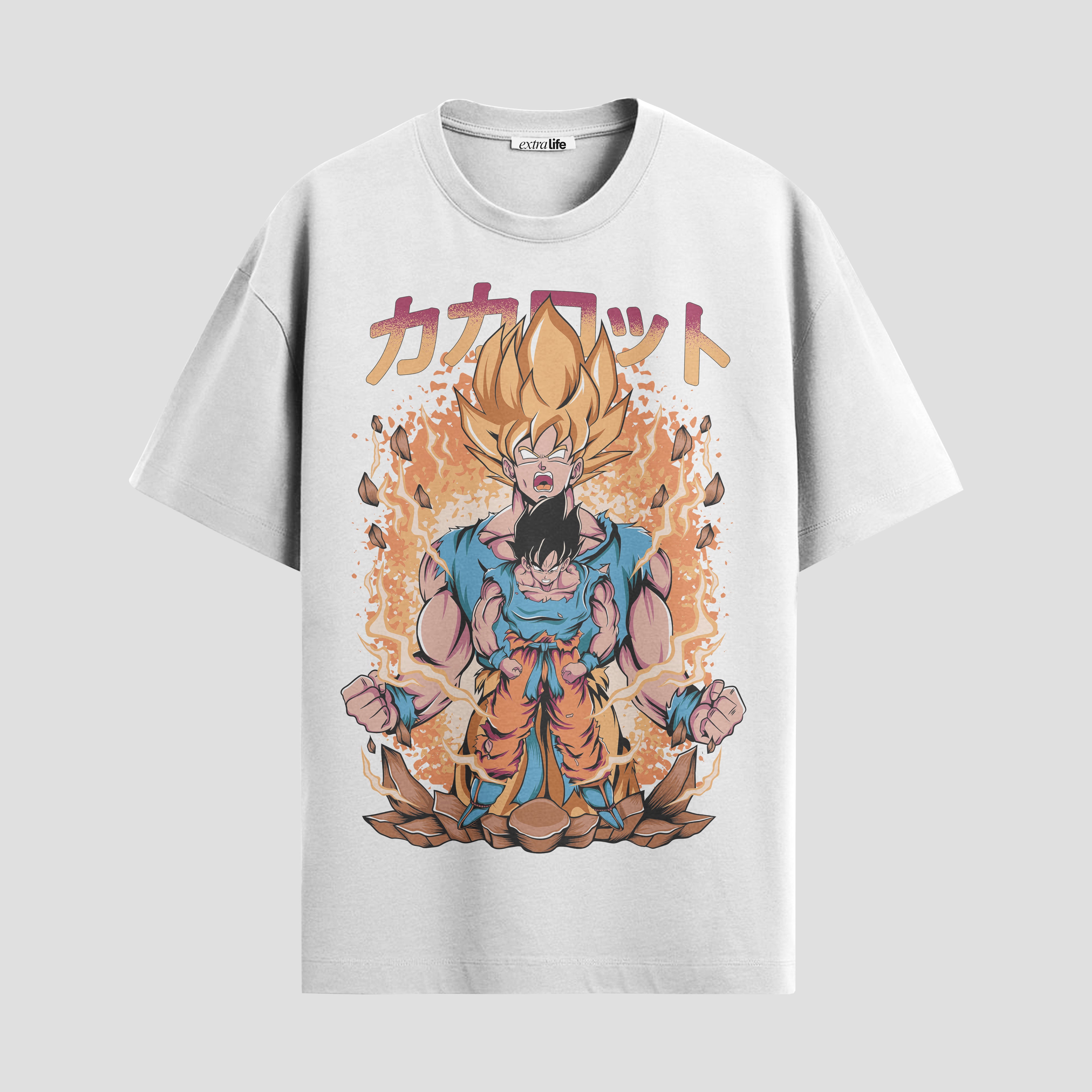 Playera urbana de anime y gaming ExtraLife MX, corte Standard Fit unisex ligero y transpirable en color Deep Black y Pure White, ropa de uso diario para gym y casual.