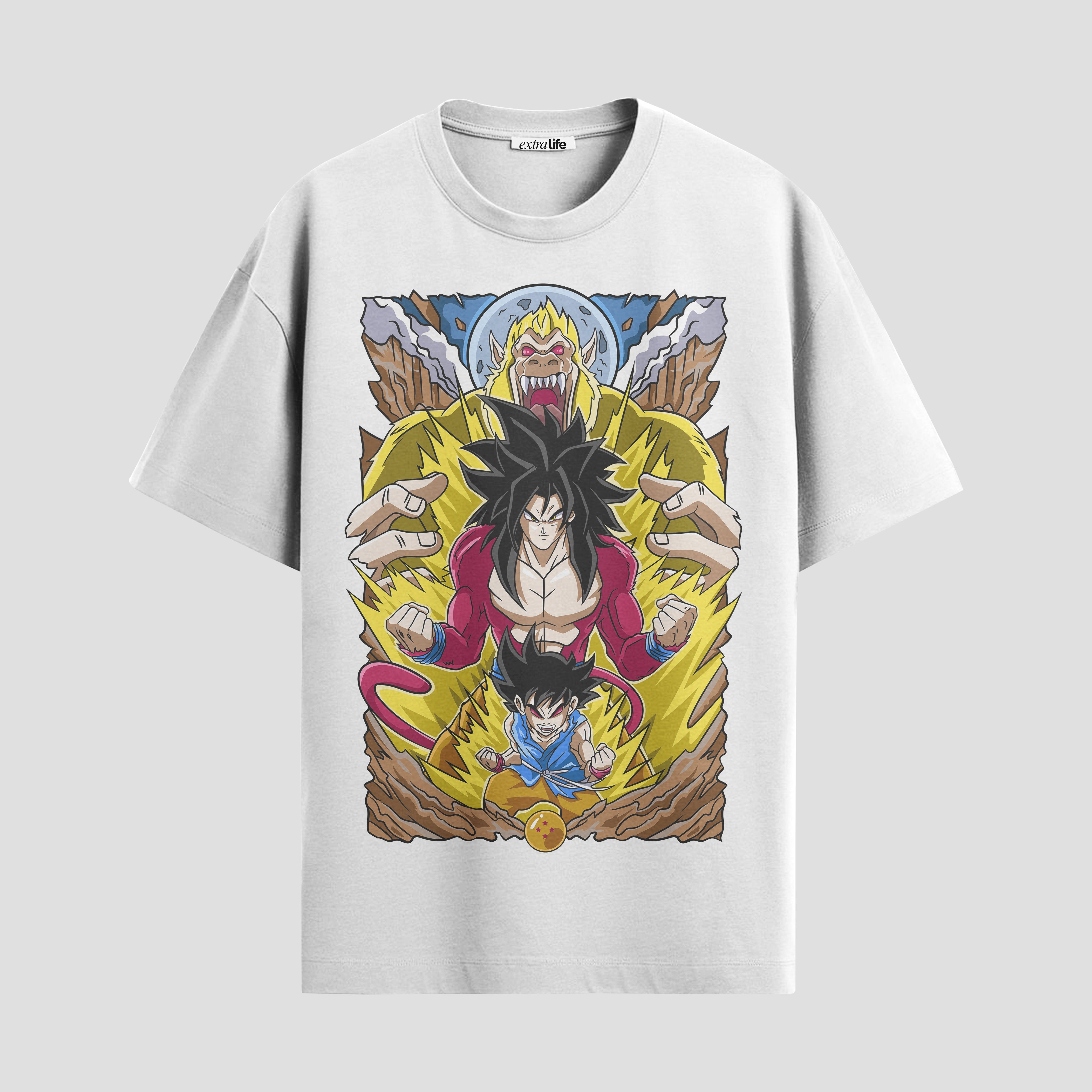 Playera urbana de anime y gaming ExtraLife MX, corte Standard Fit unisex ligero y transpirable en color Deep Black y Pure White, ropa de uso diario para gym y casual.