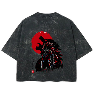 Playera streetwear premium de anime y gaming ExtraLife MX, corte boxy deluxe mineral wash heavyweight en color Acid Wash, moda urbana mexicana de culto.