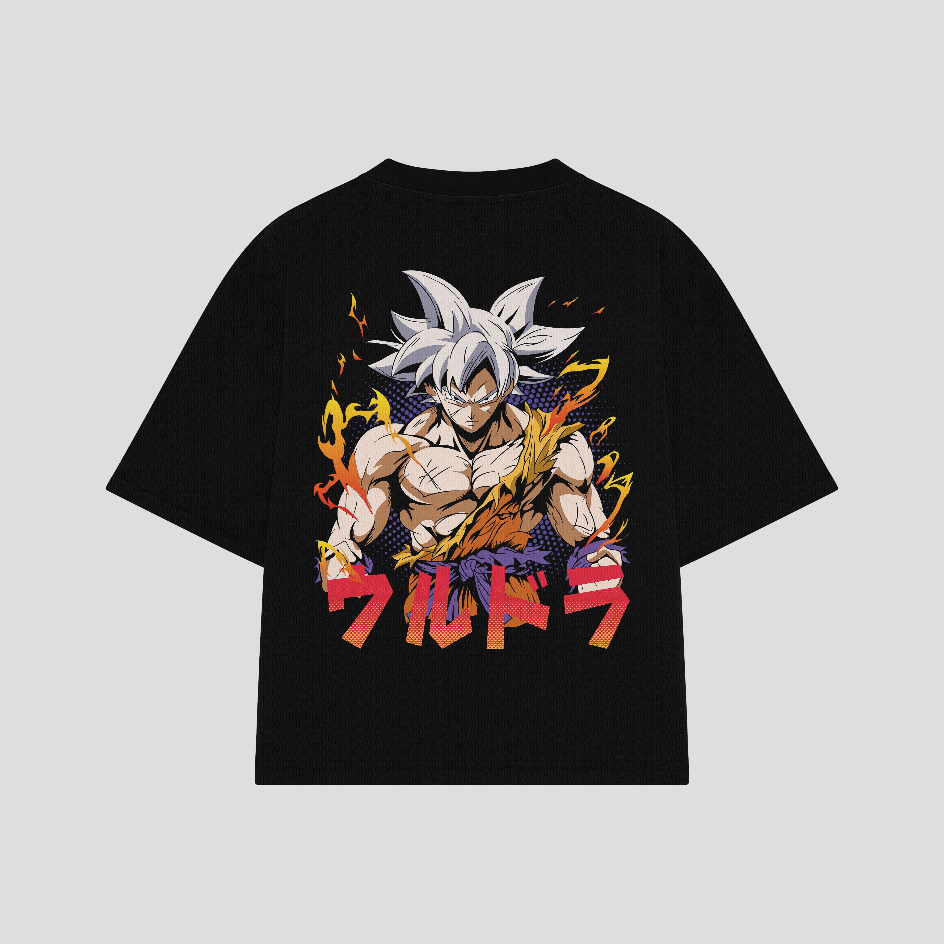 Playera streetwear premium de anime y gaming ExtraLife MX, corte boxy oversized drop shoulder heavyweight en color Deep Black y Off-White, moda urbana mexicana de culto.
