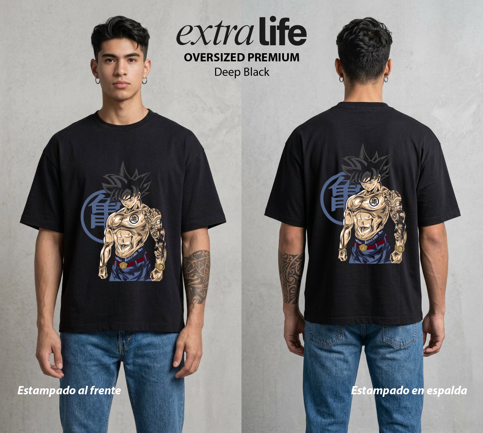 El Poder de las Esferas | Guerrero de las Estrellas Urbano #00803 - Playera Oversized Premium | Deep Black - Foto en modelo