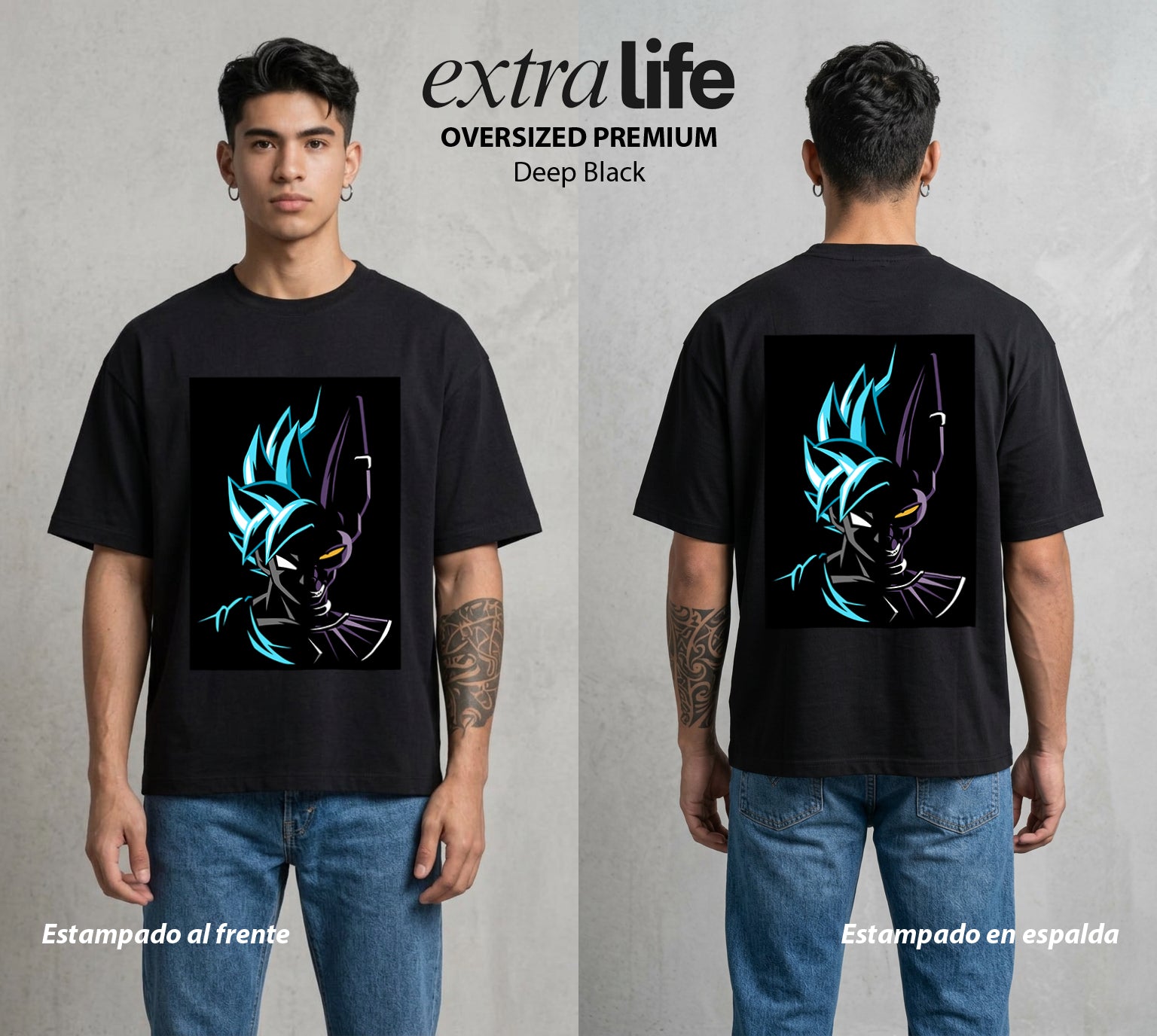 El Poder de las Esferas | Guerrero de las Estrellas #00805 - Playera Oversized Premium | Deep Black - Foto en modelo