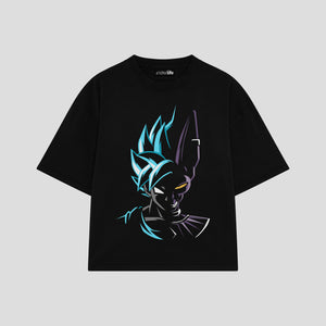 Playera streetwear premium de anime y gaming ExtraLife MX, corte boxy oversized drop shoulder heavyweight en color Deep Black y Off-White, moda urbana mexicana de culto.