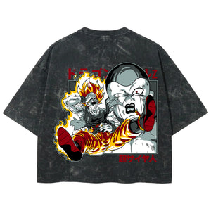 Playera streetwear premium de anime y gaming ExtraLife MX, corte boxy deluxe mineral wash heavyweight en color Acid Wash, moda urbana mexicana de culto.