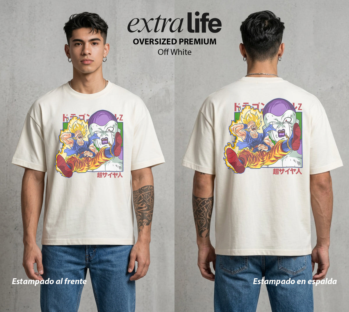 El Poder de las Esferas | El Frio del Espacio #00807 - Playera Oversized Premium | Off White - Foto en modelo