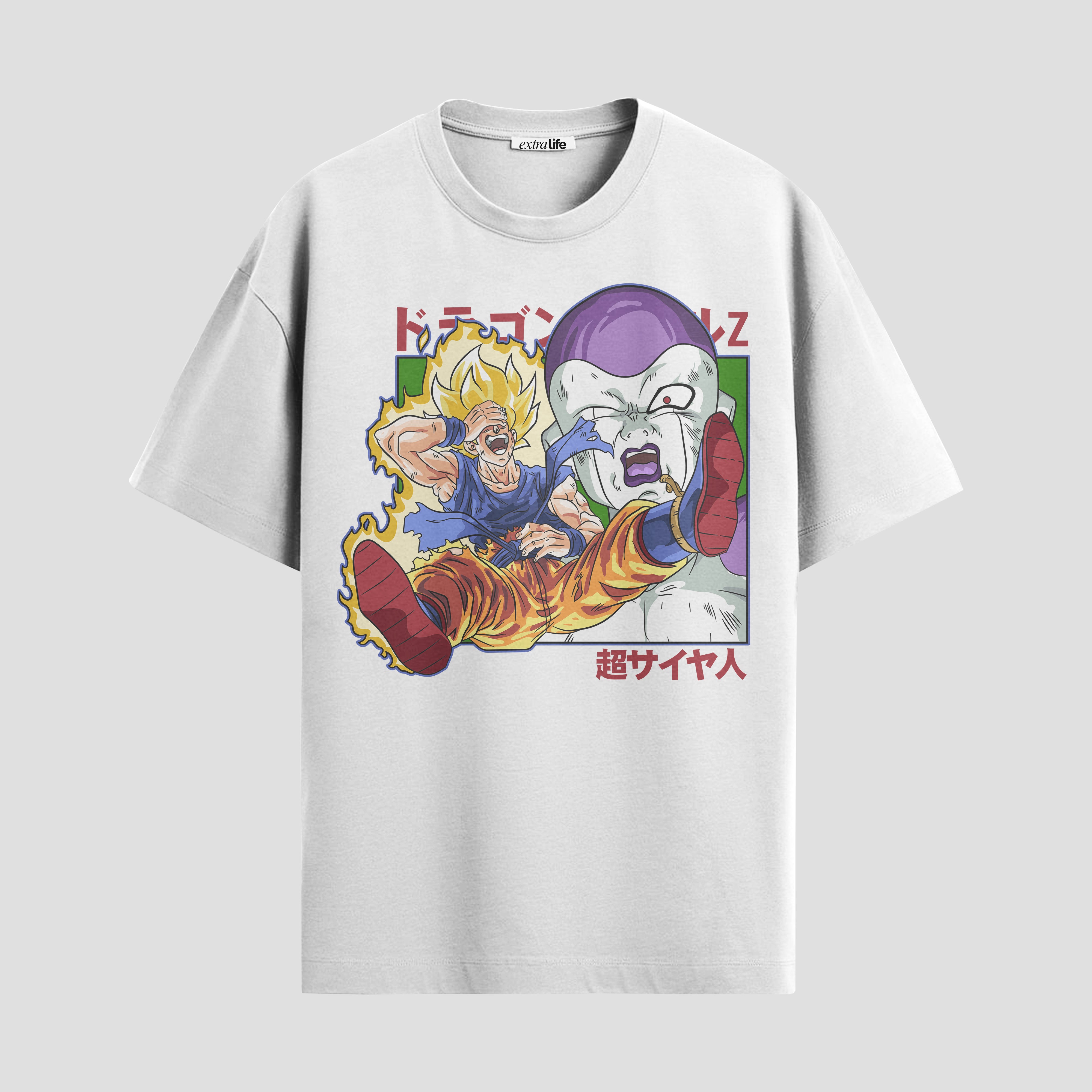 Playera urbana de anime y gaming ExtraLife MX, corte Standard Fit unisex ligero y transpirable en color Deep Black y Pure White, ropa de uso diario para gym y casual.