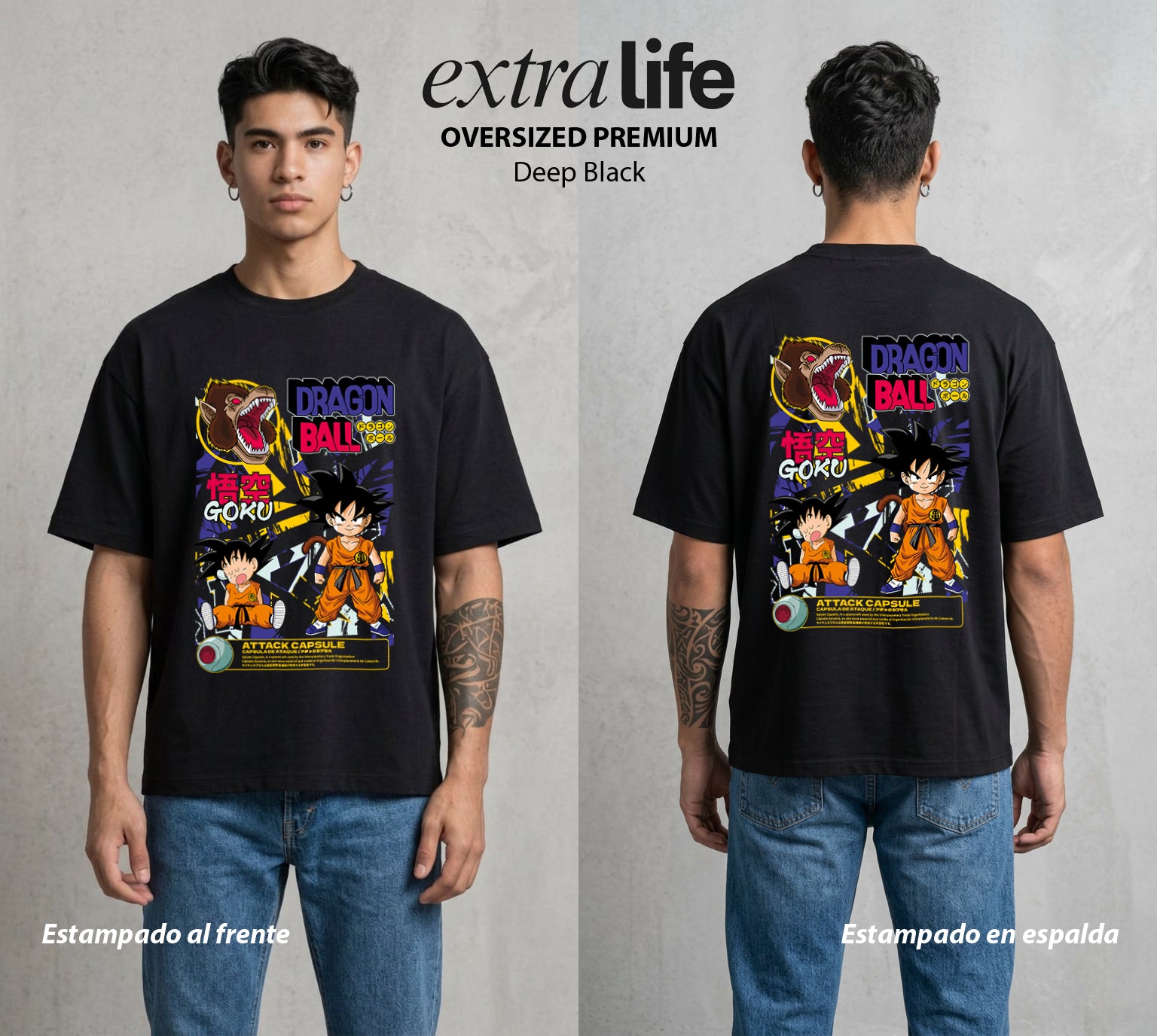 El Poder de las Esferas | Guerrero de las Estrellas #00814 - Playera Oversized Premium | Deep Black - Foto en modelo