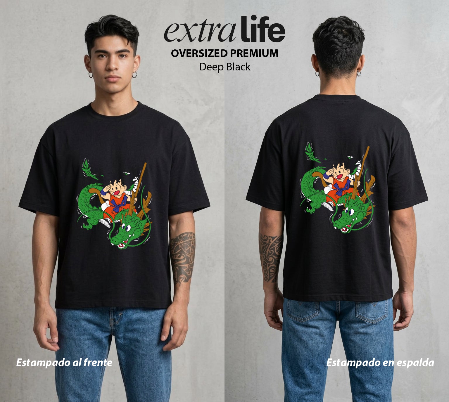 El Poder de las Esferas | Guerrero de las Estrellas #00815 - Playera Oversized Premium | Deep Black - Foto en modelo