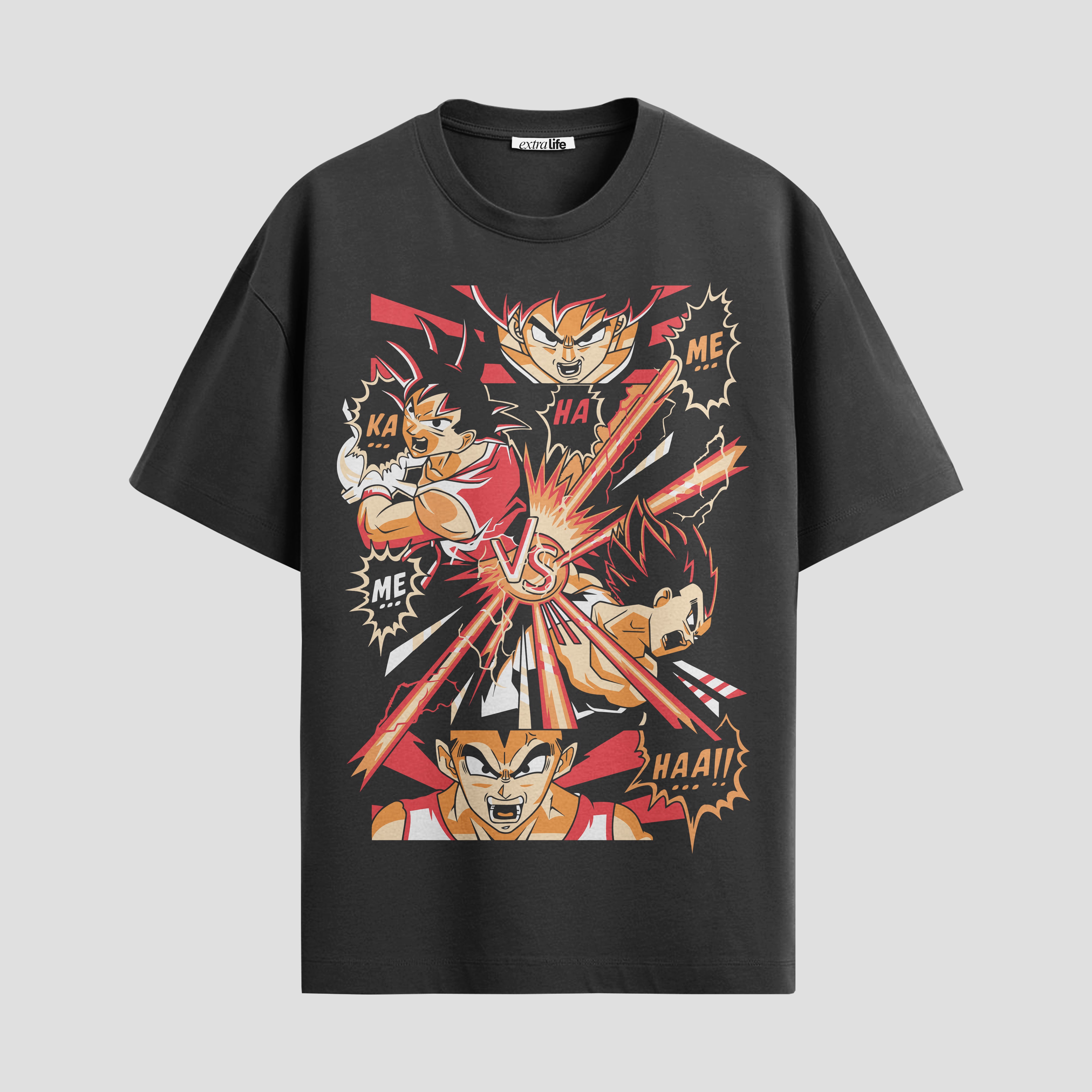 Playera urbana de anime y gaming ExtraLife MX, corte Standard Fit unisex ligero y transpirable en color Deep Black y Pure White, ropa de uso diario para gym y casual.