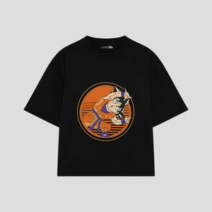 Playera streetwear premium de anime y gaming ExtraLife MX, corte boxy oversized drop shoulder heavyweight en color Deep Black y Off-White, moda urbana mexicana de culto.