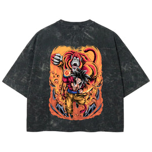 Playera streetwear premium de anime y gaming ExtraLife MX, corte boxy deluxe mineral wash heavyweight en color Acid Wash, moda urbana mexicana de culto.