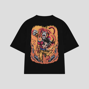 Playera streetwear premium de anime y gaming ExtraLife MX, corte boxy oversized drop shoulder heavyweight en color Deep Black y Off-White, moda urbana mexicana de culto.