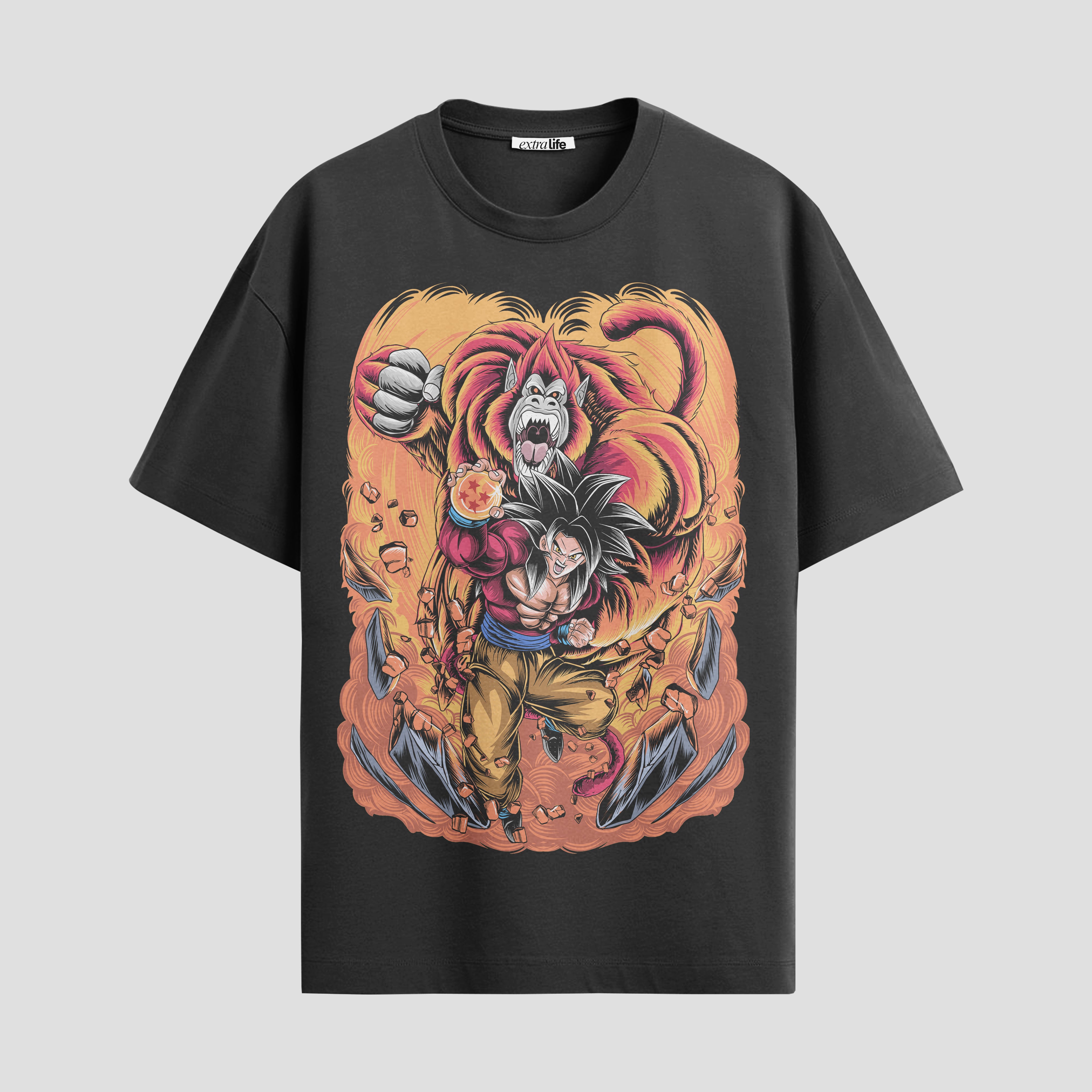 Playera urbana de anime y gaming ExtraLife MX, corte Standard Fit unisex ligero y transpirable en color Deep Black y Pure White, ropa de uso diario para gym y casual.