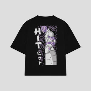 Playera streetwear premium de anime y gaming ExtraLife MX, corte boxy oversized drop shoulder heavyweight en color Deep Black y Off-White, moda urbana mexicana de culto.