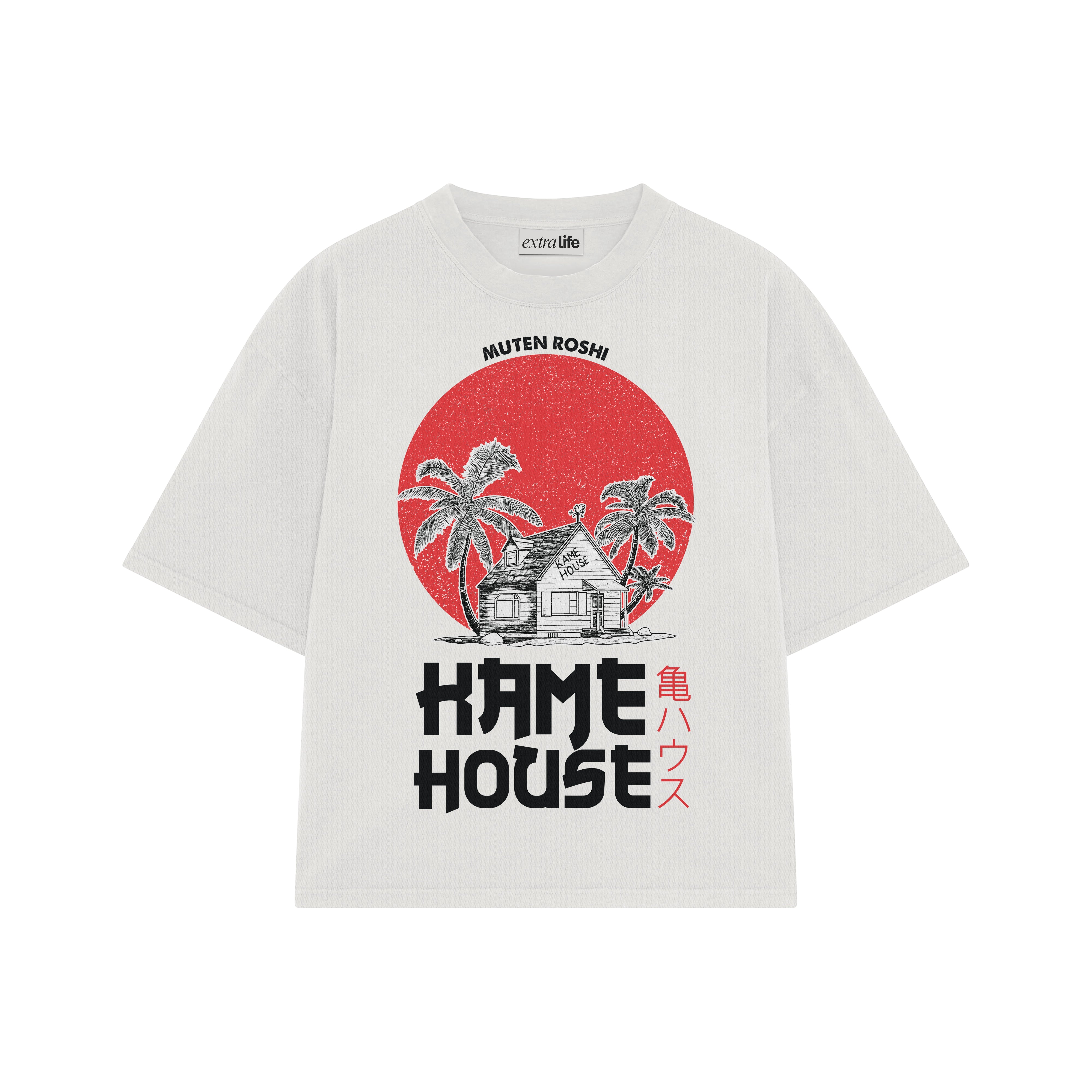 Playera streetwear premium de anime y gaming ExtraLife MX, corte boxy oversized drop shoulder heavyweight en color Deep Black y Off-White, moda urbana mexicana de culto.