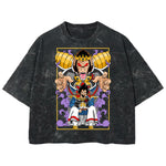 Playera streetwear premium de anime y gaming ExtraLife MX, corte boxy deluxe mineral wash heavyweight en color Acid Wash, moda urbana mexicana de culto.