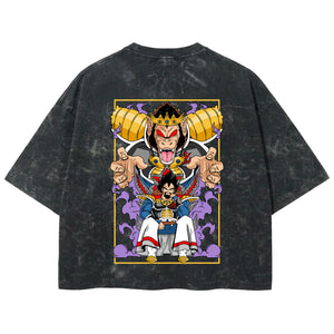 Playera streetwear premium de anime y gaming ExtraLife MX, corte boxy deluxe mineral wash heavyweight en color Acid Wash, moda urbana mexicana de culto.