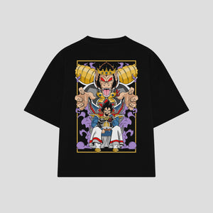 Playera streetwear premium de anime y gaming ExtraLife MX, corte boxy oversized drop shoulder heavyweight en color Deep Black y Off-White, moda urbana mexicana de culto.