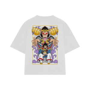 Playera streetwear premium de anime y gaming ExtraLife MX, corte boxy oversized drop shoulder heavyweight en color Deep Black y Off-White, moda urbana mexicana de culto.