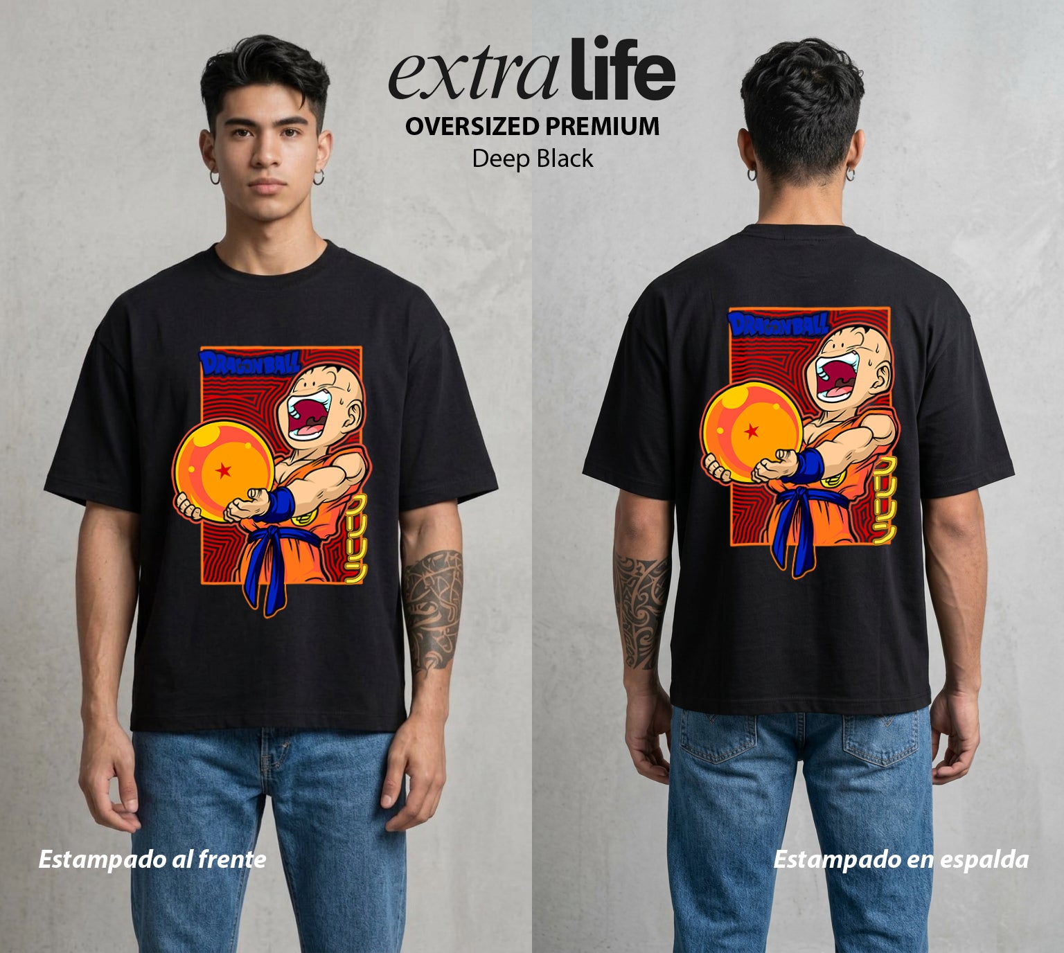 El Poder de las Esferas | El Mas Fuerte Humano #00834 - Playera Oversized Premium | Deep Black - Foto en modelo