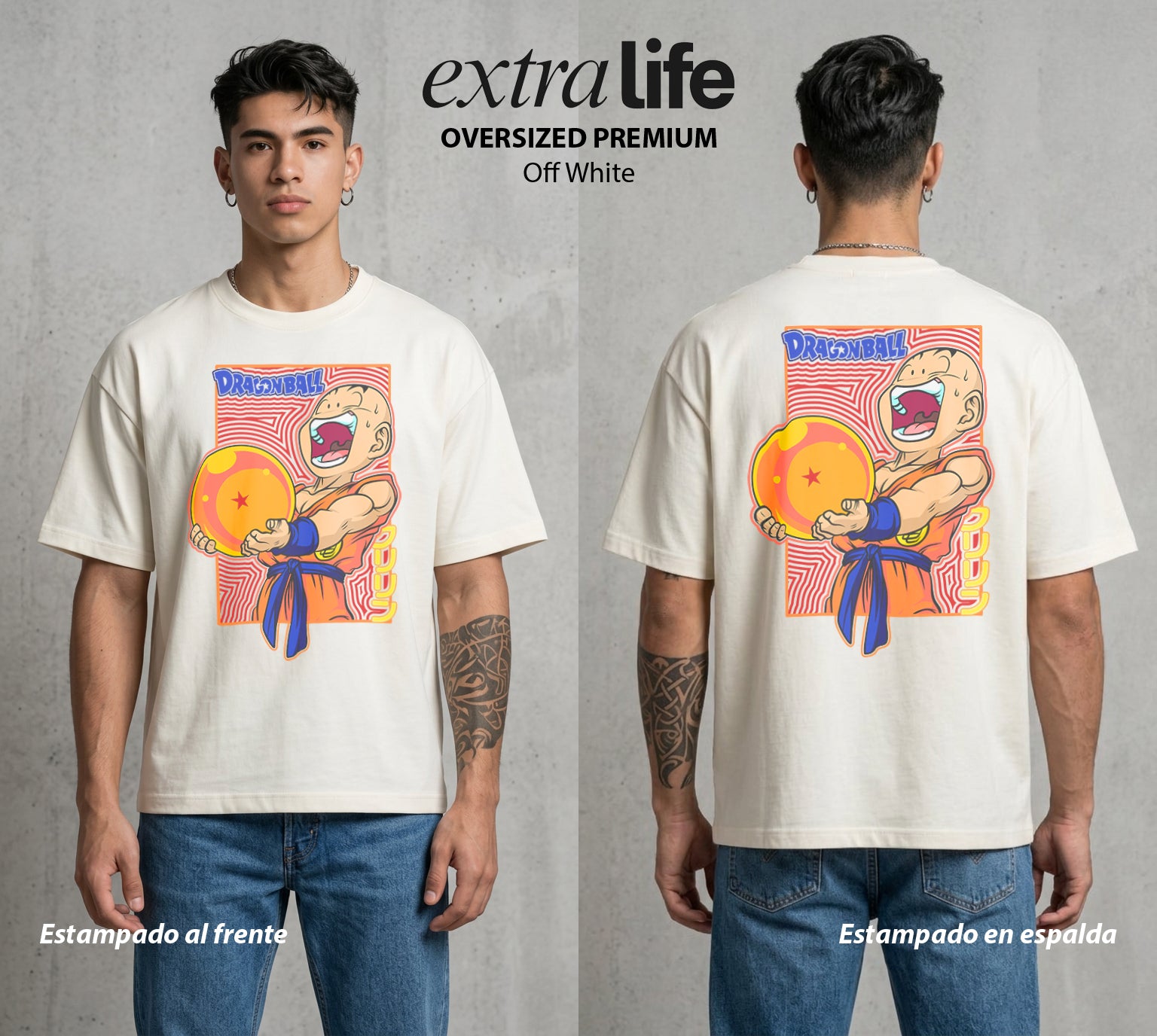 El Poder de las Esferas | El Mas Fuerte Humano #00834 - Playera Oversized Premium | Off White - Foto en modelo